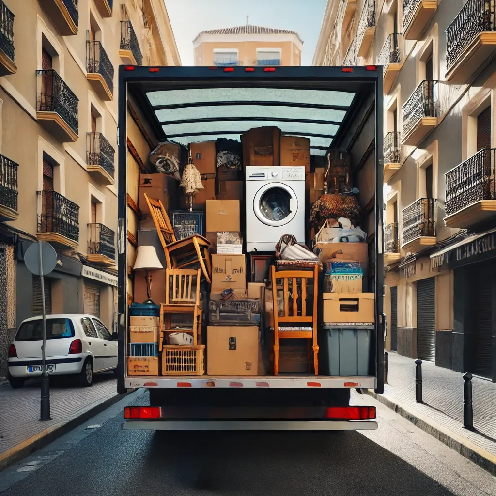 Camión completamente cargado tras el vaciado de la vivienda en Valencia